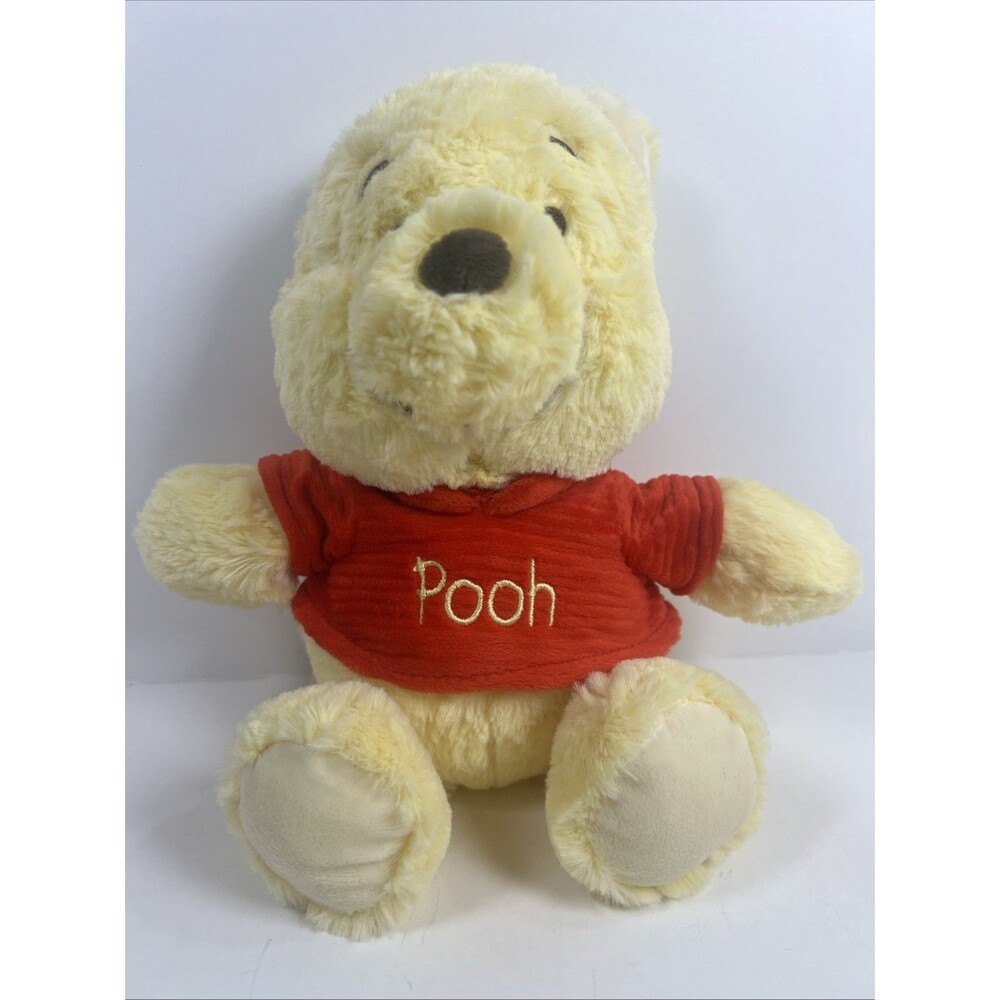 Disney Baby Winnie the Pooh Plushy Rattle Inside Yellow W/ Red Jacket 11"